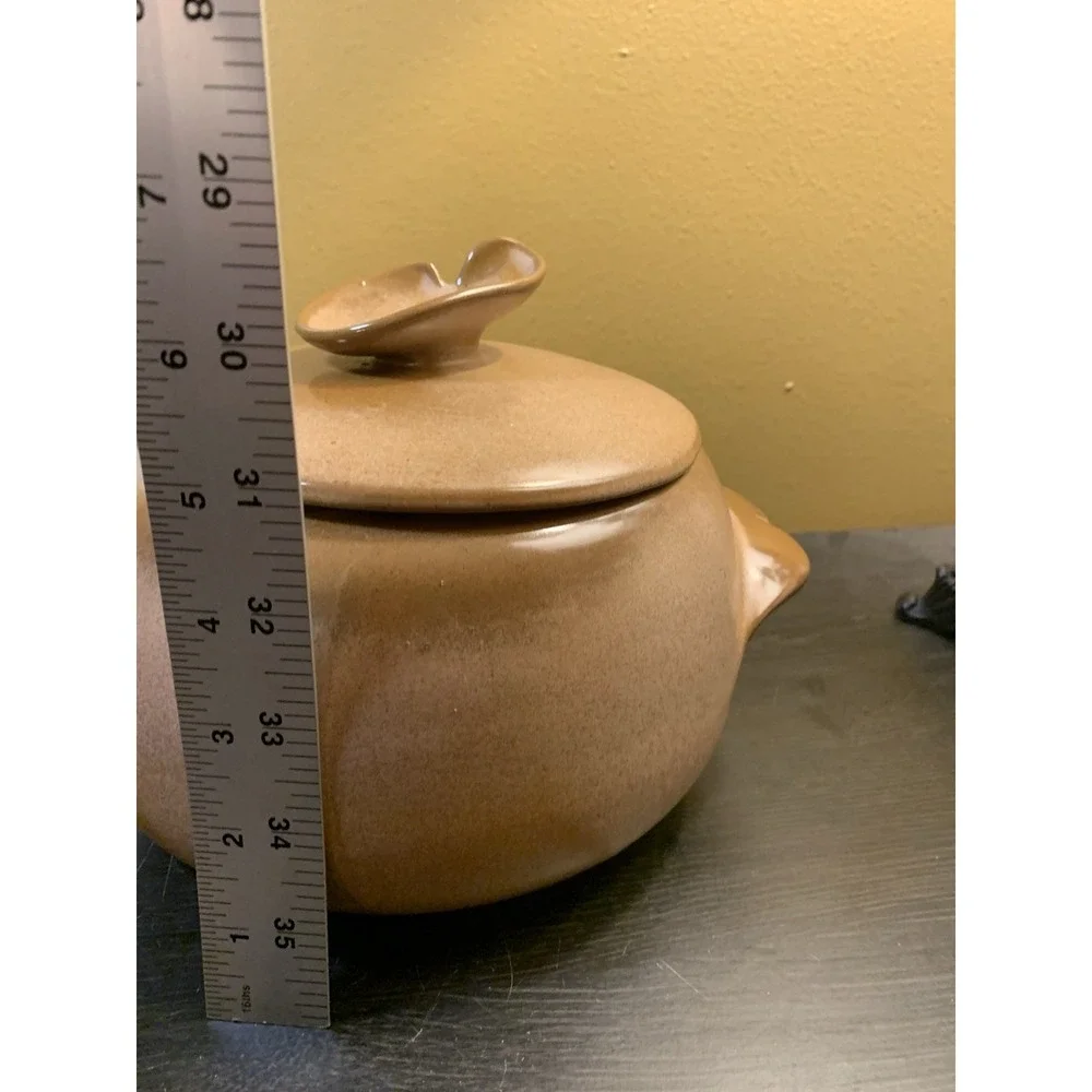 Vintage FRANKOMA Pottery 4V Brown Prairie Bean Pot Casserole & Lid USA